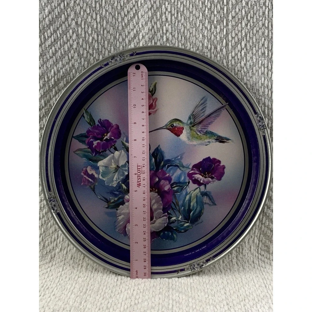 Vintage Hummingbird and Purple Floral‎ Serving Metal Tray Giftco Inc. 13.5